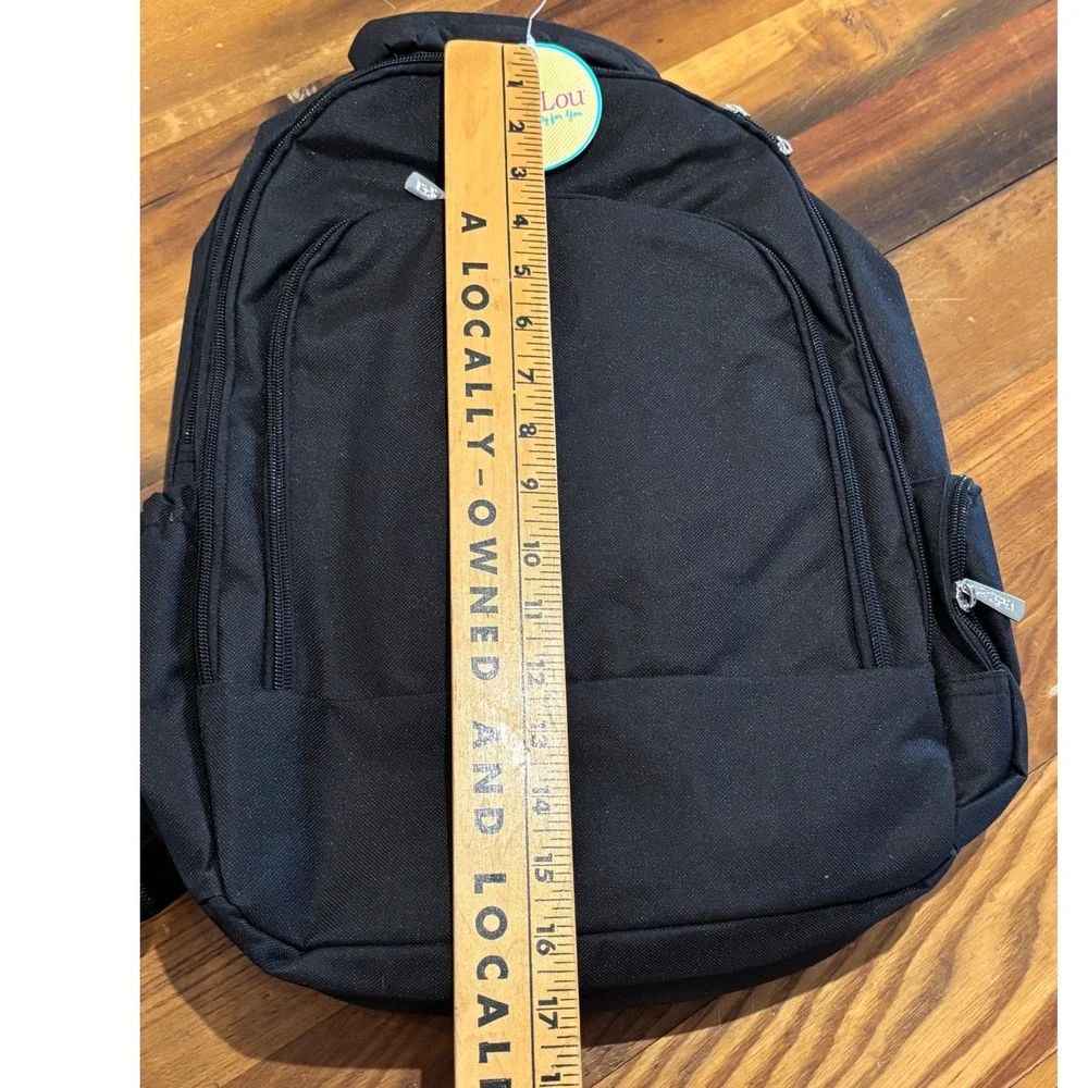 Viv & Lou Black Canvas Backpack Padded Straps Multi Compartment New With Tags